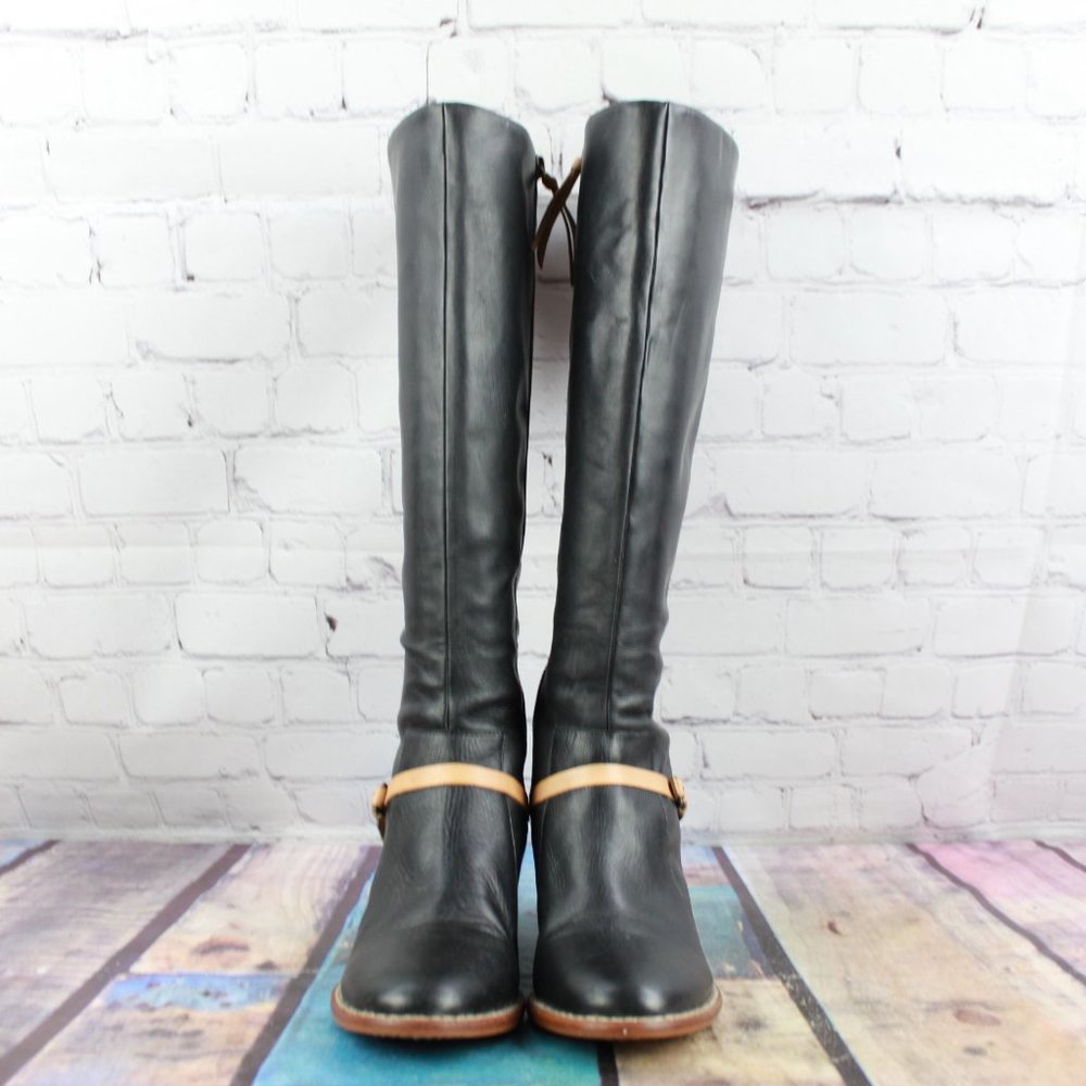 Schuler & Sons Philadelphia Black Leather Tall Zip Heeled Boots 7.5 M - Picture 4 of 11